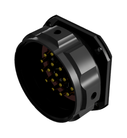 Conector multicontacto tipo base con racor macho para soldar, tamaño-40, de 19 pines 25A, anodizado negro IP68 con junta cuadrada