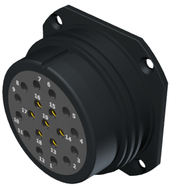 Conector multicontacto de base hembra para soldar, tamaño-40 con 19 pines de 25A en anodizado negro IP68